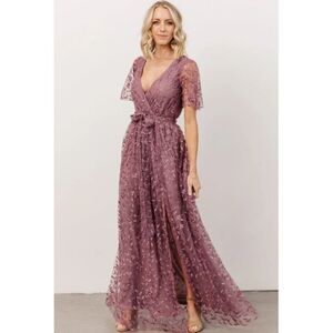 Baltic Born Medium Marseille Embossed Maxi Lavender Dress Bridal Formal